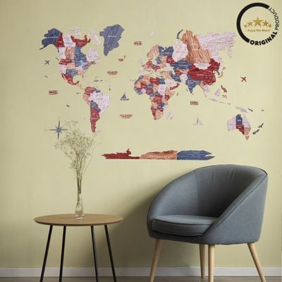 3D Wooden World Map - Boho | XXL (300 x 175cm)