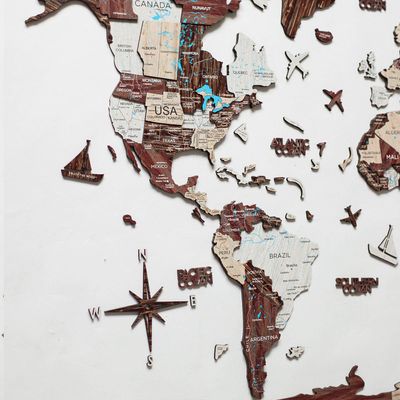 3D Wooden World Map - Cappuccino | M (100 x 60cm)