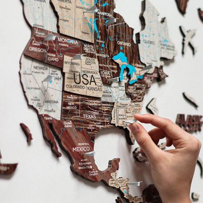 3D Wooden World Map - Cappuccino | M (100 x 60cm)