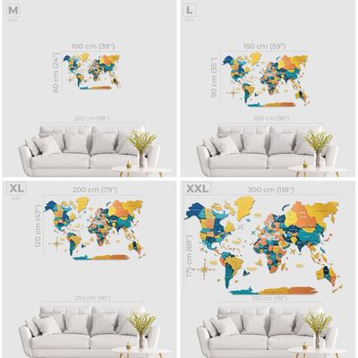 3D Wooden World Map - Indie | M (100 x 60cm)
