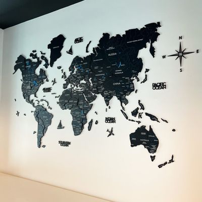 3D Wooden World Map - Midnight | M (100 x 60cm)