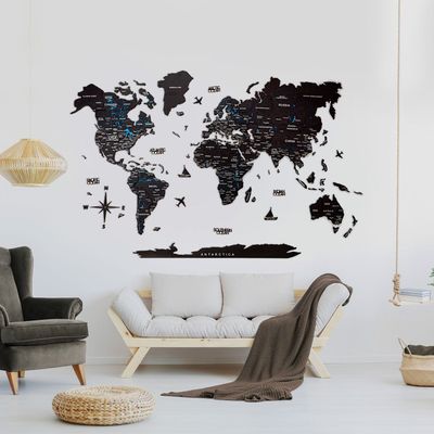 3D Wooden World Map - Midnight | M (100 x 60cm)