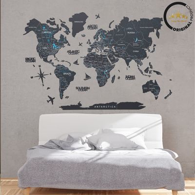 3D Wooden World Map - Midnight | M (100 x 60cm)