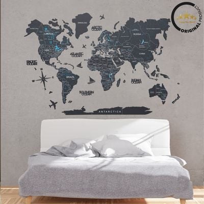 3D Wooden World Map - Midnight | XXL (300 x 175cm)