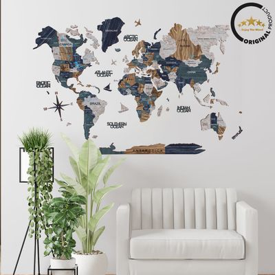 3D Wooden World Map | Wall Decor | Wall Art | Home Office Decor - Mystery | M (100 x 60cm)