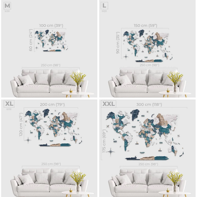 3D Wooden World Map - Mystery | L (150 x 90cm)