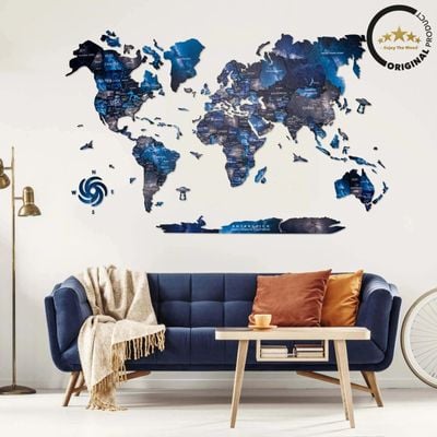 3D Wooden World Map - Space | XL (200 x 120cm)