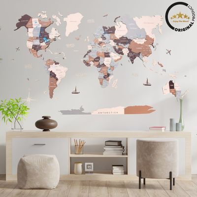 3D Wooden World Map - Suburbs | L (150 x 90cm)