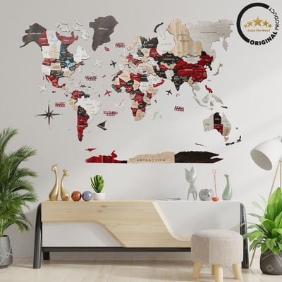 3D Wooden World Map - Urban | M (100 x 60cm)