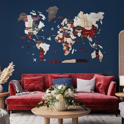 3D Wooden World Map - Urban | M (100 x 60cm)