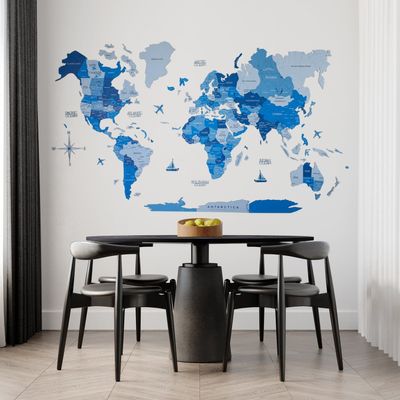 Wooden World Map - Azure | S (73 x 49cm)