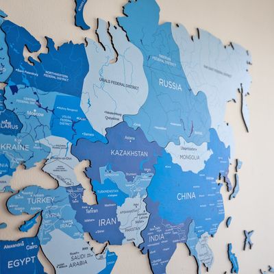 Wooden World Map - Azure | S (73 x 49cm)