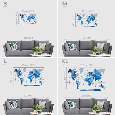 Wooden World Map - Azure | S (73 x 49cm)