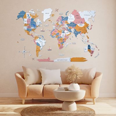 Wooden World Map - Festival | S (73 x 49cm)