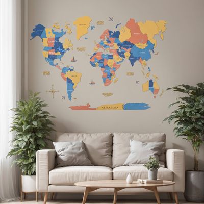 Wooden World Map - Indie | S (73 x 49cm)