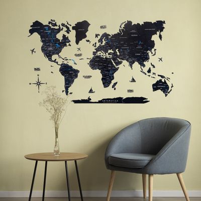 Wooden World Map - Midnight | S (73 x 49cm)