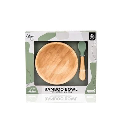 Skip Hop Citron Organic Bamboo Bowl 300ml Suction + Spoon Pastel Green