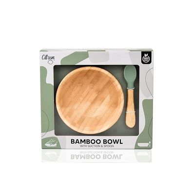 Skip Hop Citron Organic Bamboo Bowl 300ml Suction + Spoon Pastel Green