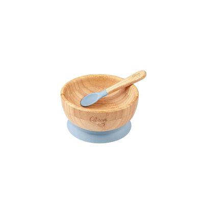 Skip Hop Citron Organic Bamboo Bowl 300ML Suction + Spoon Dusty Blue