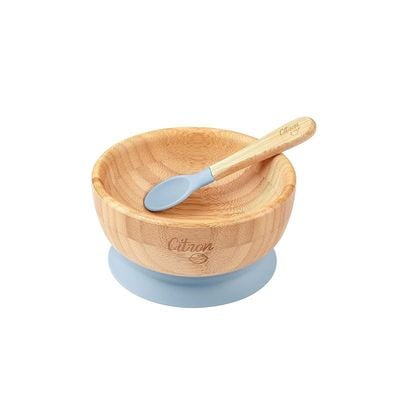 Skip Hop Citron Organic Bamboo Bowl 300ML Suction + Spoon Dusty Blue