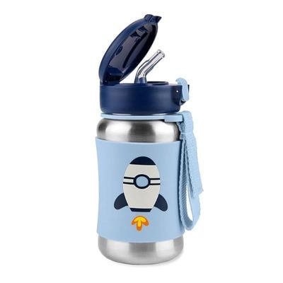 Skip Hop Toddler Sippy Cup with Straw, Sparks Stainless Steel Straw Bottle, Rocket