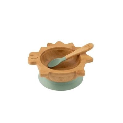 Skip Hop Citron Organic Bamboo Bowl 250ml Suction + Spoon Dino Green