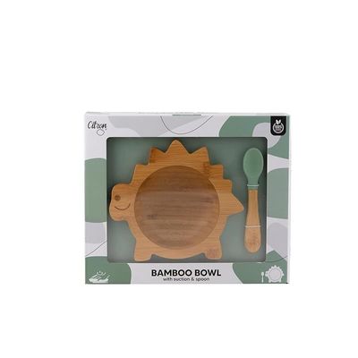 Skip Hop Citron Organic Bamboo Bowl 250ml Suction + Spoon Dino Green