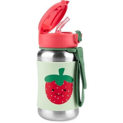 Skip Hop Toddler Sippy Cup with Straw, Sparks Stainless Steel Straw Bottle, Strawberry