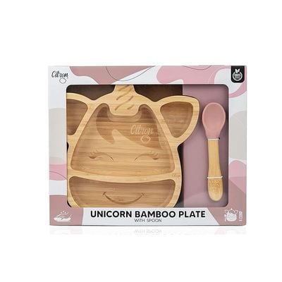 Skip Hop Citron Organic Bamboo Plate + Spoon Unicorn Blush Pink