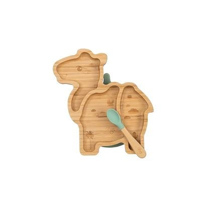 Skip Hop Citron Organic Bamboo Plate Suction + Spoon Camel Pastel Green