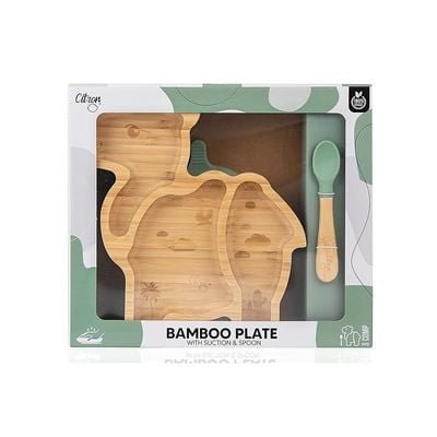 Skip Hop Citron Organic Bamboo Plate Suction + Spoon Camel Pastel Green