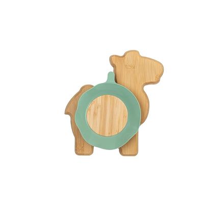 Skip Hop Citron Organic Bamboo Plate Suction + Spoon Camel Pastel Green