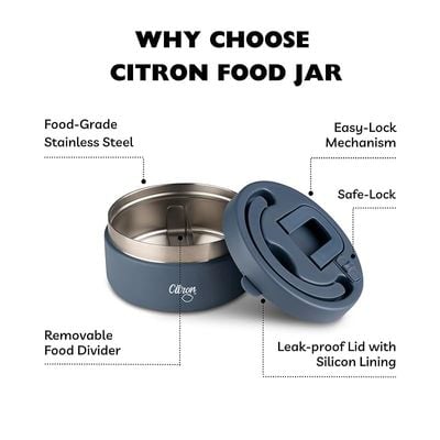 Skip Hop Citron- Vacuum Insulated Food Jar for Kids &amp; Adults | BPA Free Food Thermos | Travel Hot Food Container- 400 ml Dark Blue