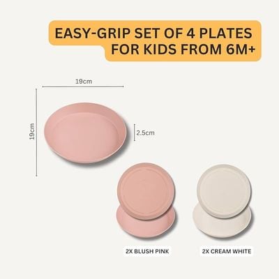 Skip Hop Citron- Unbreakable Plates Set of 4 | 100% Organic | Reusable, Biodegradable, Environment friendly, &amp; Unbreakable- Pink/Cream