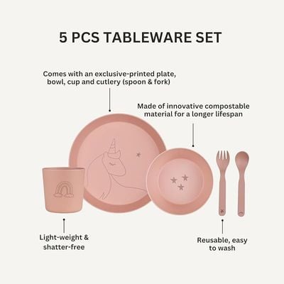 Skip Hop Citron- Unbreakable Tableware Set | 100% Organic | Reusable, Biodegradable, Environment friendly, &amp; Unbreakable- Unicorn Blush Pink