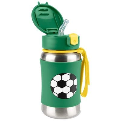 Skip Hop Toddler Sippy Cup with Straw, Sparks Stainless Steel Straw Bottle, Soccer