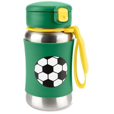 Skip Hop Toddler Sippy Cup with Straw, Sparks Stainless Steel Straw Bottle, Soccer