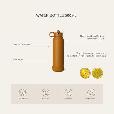 Skip Hop Citron Kids Water Bottle - 350ml, Vacuum Insulated Stainless Steel - Leak-Proof, Eco-Friendly, Perfect for School and Travel - Caramel