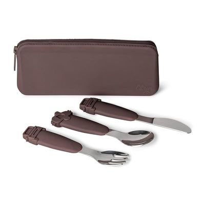 Skip Hop Citron- Silicone Cutlery Set with Pouch Vehicles - Eco-Friendly Utensils for On-the-Go Dining