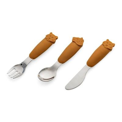 Skip Hop Citron- Silicone Cutlery Set with Pouch Caramel - Eco-Friendly Utensils for On-the-Go Dining