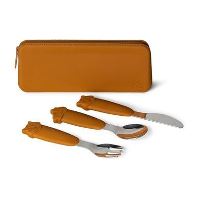 Skip Hop Citron- Silicone Cutlery Set with Pouch Caramel - Eco-Friendly Utensils for On-the-Go Dining