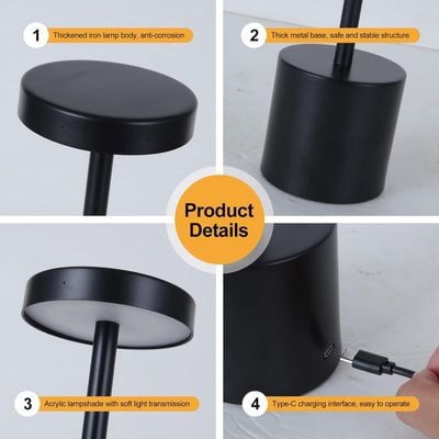 Touch Sensor Table Lamp 6000mAh Battery Operated Black