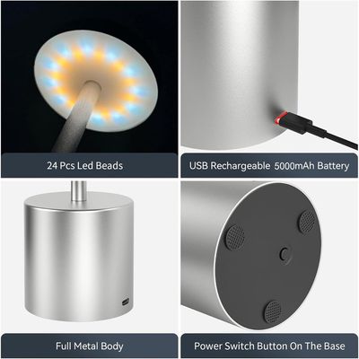 Touch Sensor Table Lamp 6000mAh Battery Operated Silver