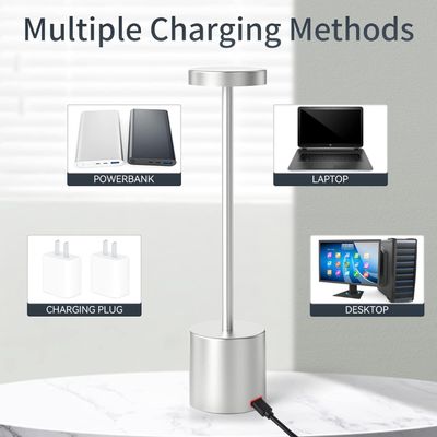 Touch Sensor Table Lamp 6000mAh Battery Operated Silver