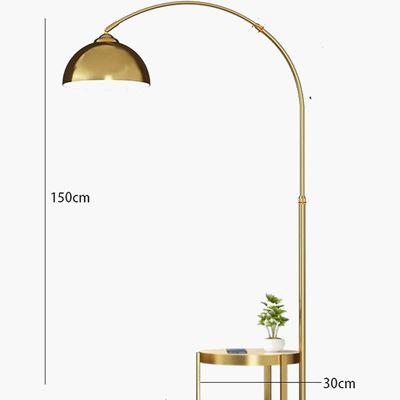 Sleek Fusion: Arched Metal and Marble Floor Lamp with Integrated Side Table