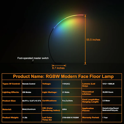 Nordic Style LED Arc Floor Lamp with RGB colours