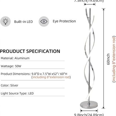 Creative Spiral LED DNA Floor Lamp Silver