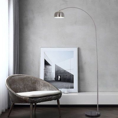 Contemporary Style Metal Arc Lamp With Marble Base