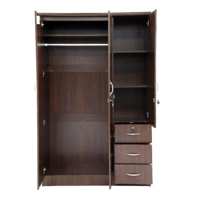 3 Door Wardrobe, Cabinet for Bedroom with Shelves and Hanging Space 3 Drawers | 3 Door Wardrobe, Cabinet for Clothes  | Engineered Wooden Cupboard Dirty Oak