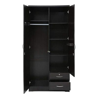 Two Door Wooden Wardrobe/Storage/Cabinet,2 Door Wooden Wardrobe/Storage/Cabinet With 2 Drawer, One Side Clothes Hanger And Other Side Four Shelves Wenge